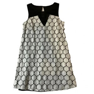Emma & Michele White Black Sleeveless‎ V Neck Patterned Womens Dress Medium
